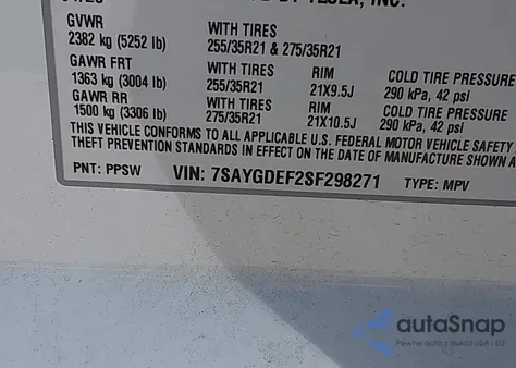 2025 Tesla Model Y Performance Dual Motor All-Wheel Drive z USA, uszkodzony, nr VIN 7SAYGDEF2SF298271